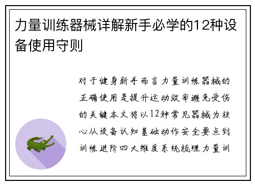 力量训练器械详解新手必学的12种设备使用守则